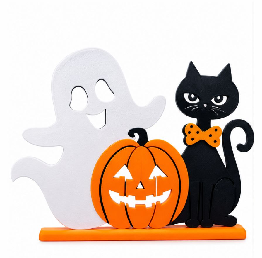 Decoração de Halloween 3D – Fantasma, Abóbora e Gato 22x23cm