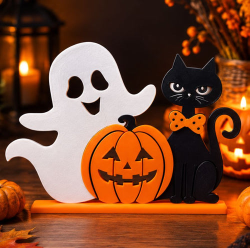 Decoração de Halloween 3D – Fantasma, Abóbora e Gato 22x23cm