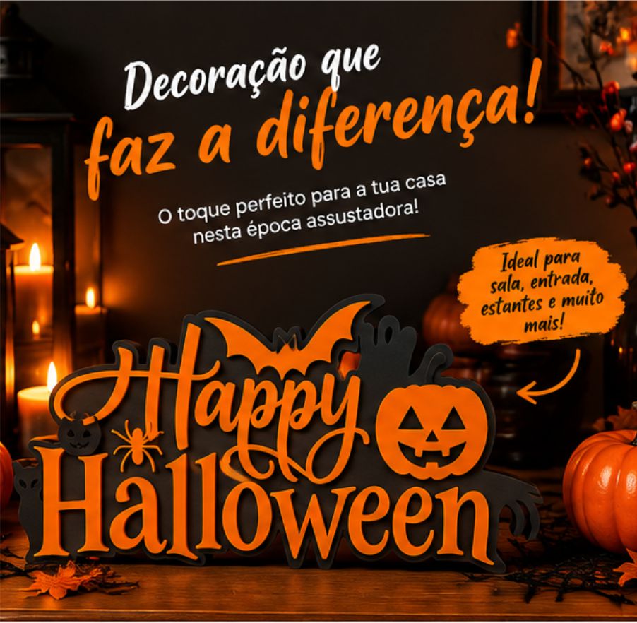 Letreiro Happy Halloween em 3D – Decoração de Halloween